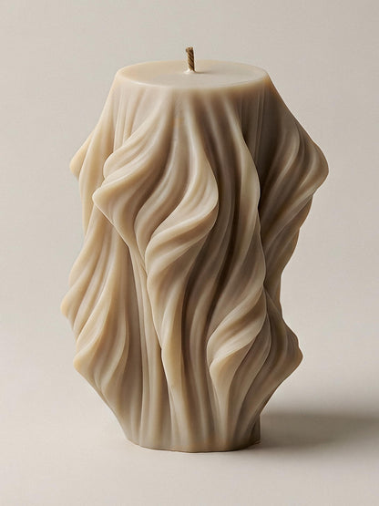 LAWA Cascading Wave Candle - Beautiful Handmade Pillar Soy Wax Elegant Bubble Aesthetic Candle Housewarming Gift Home Room Shelf Decor Idea White Sandstone Small