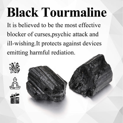 Jovivi 2pcs Raw Black Tourmaline Crystals,Large 1.6-2.2" Healing Crystals Natural Rough Stones Crystal for Tumbling, Cabbing, Home Decoration, Polishing, Wicca & Reiki