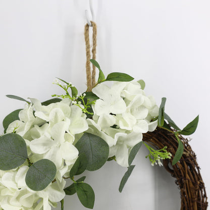COLLECTIVE HOME - Artificial Wreath, 20" Artificial Wreath for Front Door, Spring Green Leaf for Window Wedding, Home Porch Patio Garden Decor (Grapevines Cream Hydrangeas)