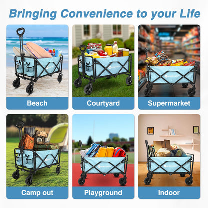 Yesker Foldable Wagon - 220lbs Collapsible Garden Carts with All Terrain Wheels for Outdoor Camping Sports Shopping Gardening - Heavy Duty Portable Utility Trolley (Blue)