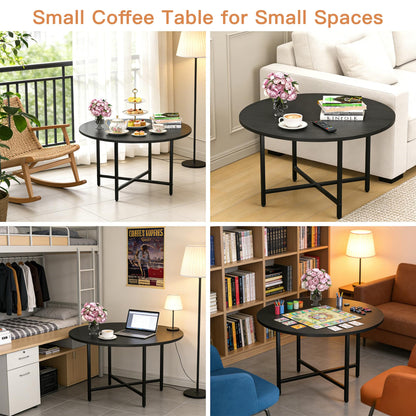 FAMIDGE Coffee Table, 23.6" Coffee Tables for Living Room, Round Coffee Table with Metal Frame, Floor Table for Sitting on The Floor, Home, Office, Black