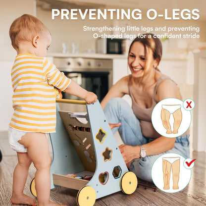 ROBOTIME Wooden Baby Walker, Wooden Push Walker with Wheels, Montessori Push Toys for Babies Learning to Walk, Baby Walkers Activity Center for Boys and Girls
