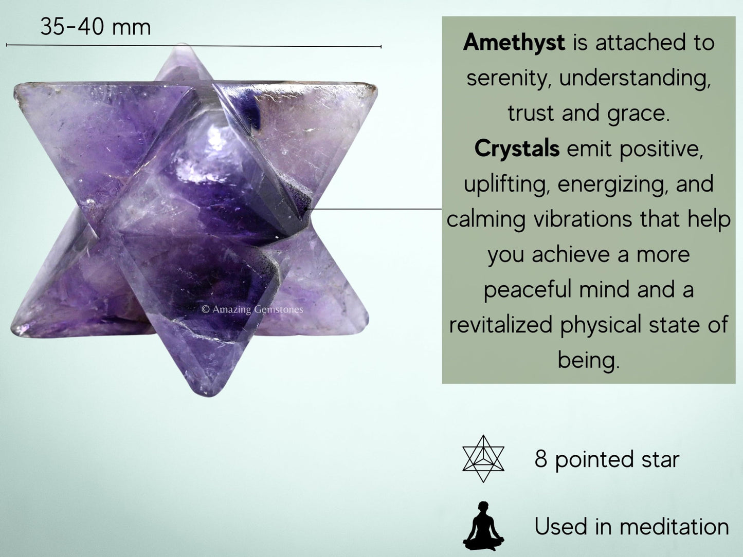 Amazing Gemstone Amethyst Merkaba Crystal - 1.5 Inches Metaphysical Merkaba Star for Meditation - Energetic Tetrahedron Crystal and Healing Stones for Spiritual Growth and Healing (35-40mm)