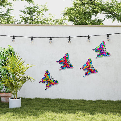 SUNREEK 4Pcs Metal Butterfly Wall Decor, 9 Inches Butterfly Outdoor Wall Art for Fence Garden Yard Room Patio Balcony Decorations