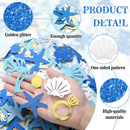 Weekgrat 200 Pcs Last Toast on the Coast Confetti Bachelorette Party Decorations Glitter Wine Cup Rings Seashells Starfish Table Confetti for Bridal Shower Wedding Engagement Party Decor