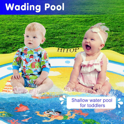 HITOP Kids Sprinklers for Outside, Splash Pad for Toddlers & Baby Pool 3-in-1 60" Water Toys Gifts for 1 2 3 4 5 Year Old Boys Girls Splash Play Mat (Ocean)