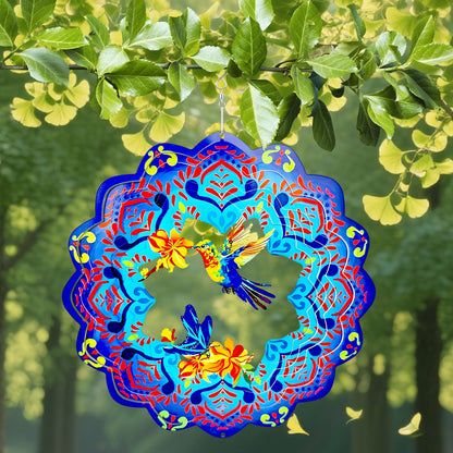 Dadamayar Wind Spinners 12 inch 3D Stainless Steel Laser Cut Metal Art Geometric Pattern Wind Sculpture Hanging for Garden Decorations Gifts Indoor Outdoor Blue Violet