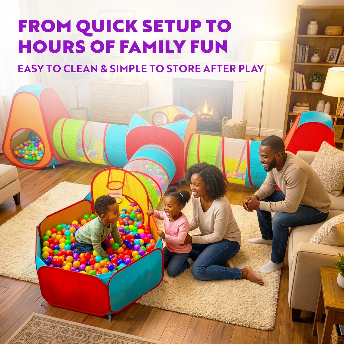 Playz 7pc Kids Play Tent with 1 Big Ball Pit for Babies, 3 Play Tunnel for Toddlers, and 3 Pop Up Tents Playhouse Bundle, Best Birthday Gift for Boys & Girls, Indoor & Outdoor Use Portable Play Center