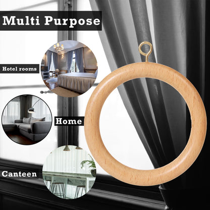 96 Pcs Wooden Drapery Curtain Rings with Metal Hooks – 3.5''Outer, 2.7" Inner Diameter – Beechwood Durable Wooden Drapery Rod Rings for 1-1.5 inch – Pack of 96