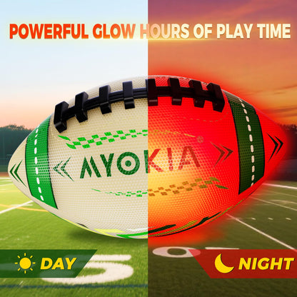 MYOKIA RGB Waterproof Rechargeable Light Up Football Birthday Gift, Glow in The Dark Football with Pump & USB Cable, Tri-Color (Red, Green, Blue), Size 6, Outdoor Night Games