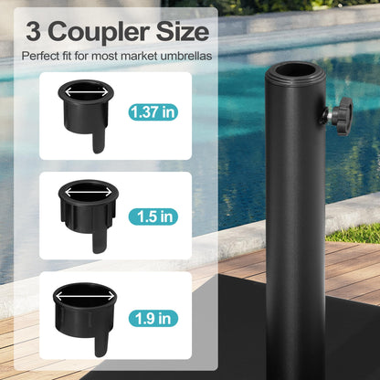 VredHom Patio Umbrella Base 43lbs Outdoor Umbrella Stand with Wheels, Heavy Duty Square Concrete Stand Market Umbrella, Black