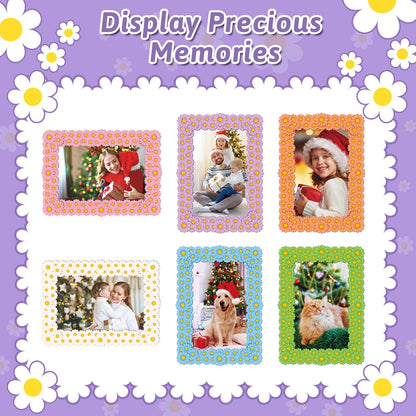 SUNEZLGO 6 Pack Magnetic Picture Frame, 4 x 6 Inches Fridge Magnetic Photo Frames, Magnetic Photo Frames for Refrigerator, Daisy Design Picture Frames for Home School Office