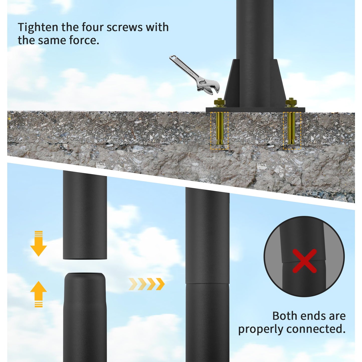 2 Pack Shade Sail Poles, 10 FT Outdoor Sun Shade Poles for Deck, 2.4" Diameter Steel Heavy Duty Shade Pole Kit for Outdoor Shade in Ground and Backyards, Patio, Deck, Black Three Ring Sun Shade Pole