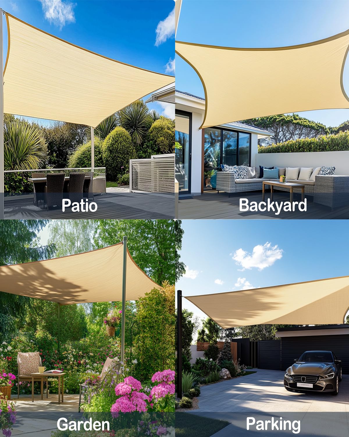 Vensovo Sun Shade Sail Rectangle 12' x 16' Permeable Canopy - UV Block Sunshade for Patio, Garden, Backyard, Deck (Yellow)