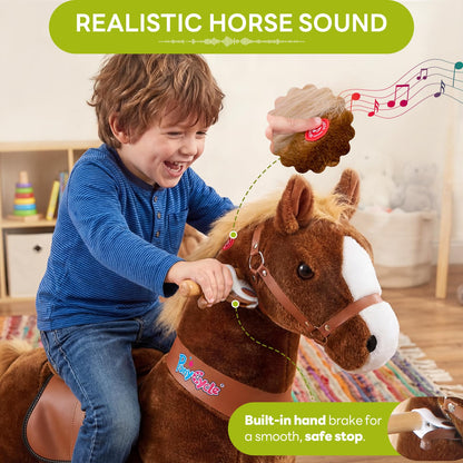 PonyCycle Kids Ride on Horse Walking Horse Toys, Classic Model U (with Brake/ 36" Height/Size 4 for Age 4-7), No Battery, Ride on Pony Animal for Indoor Outdoor Gift Brown Ux424