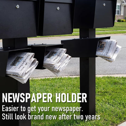 Zonon Newspaper Holder Black Medium Newspaper Box Weatherproof Heavy Duty Mailbox Accessory with Adjustable Bracket Rustproof Metal Outdoor Magazine Delivery Box for Post Mounted Mailbox