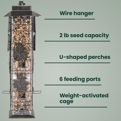 Perky-Pet 336-1SR Squirrel-Be-Gone Squirrel Proof Bird Feeder, 2LB, Outdoor Wild Bird Feeder with Weight-Activated Perches