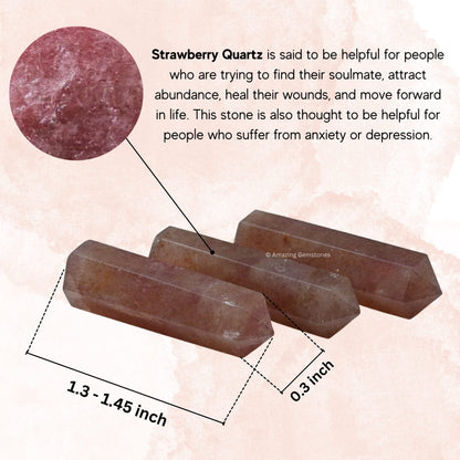 Amazing Gemstone Strawberry Quartz Crystal Points Bulk Healing Crystals and Stones - Pack of 3 Single Terminated Healing Wand Point Bulk Crystals for Crafts, Crystal Grid, DIY Work GIF