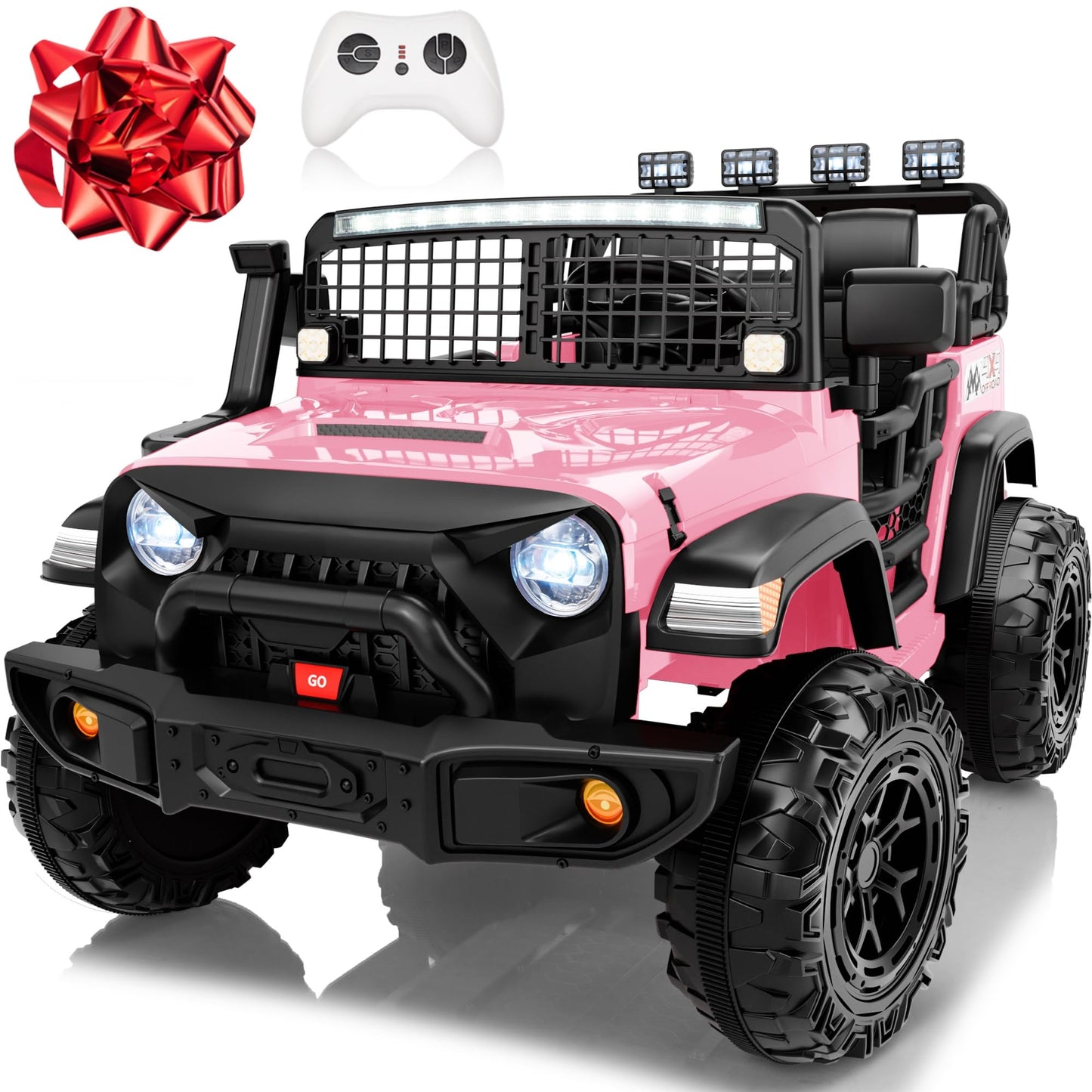 JORFLY 24V Ride on Toys for Big Kids, 20'' 2-Seater Electric Ride On Car Truck w/800W Motors, Remote Control, Mult-Led Lights, 3 Speeds, Bluetooth, Shock Absorption, Power Car Wheels for Kids, Pink