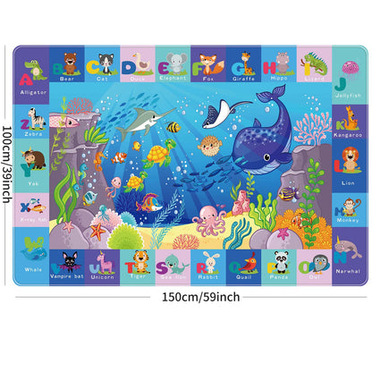 LTKOUGFAM Baby Mat for Floor-Underwater World Play Rug, ABC Kids Rugs for Playroom, Ocean Playmat Crawling Tummy Time Mat, Non-Toxic Non-Slip Foldable Mats (59X39.4 INCH)