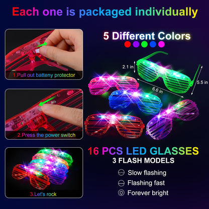 OLUPP 150 PCS Glow in the Dark Party Supplies, 16 Foam Sticks, 16 LED Glasses, 100 Glow Sticks and 18 Finger Lights for Neon Party, Wedding, Birthday, Concert, New Year, Carnivals, Raves