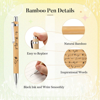 Watersay 30 Pcs Inspirational Bamboo Ballpoint Pens Positive Gifts Bulk Flower Thank You Pens Employee Appreciation Gifts for Coworkers Student Teacher Office