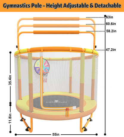 LANGXUN 60" Trampoline for Kids, 5ft Toddler Mini 6-in-1 Trampoline Indoor Outdoor with Swing, Basketball Hoop, Dart Board, Rings, Christmas Toys Birthday Gifts for Girls Boys