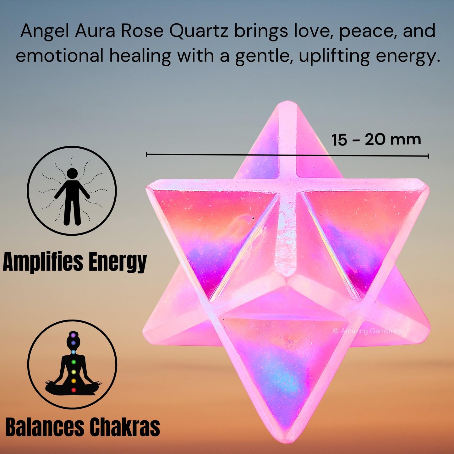 Amazing Gemstone Angel Aura Rose Quartz Merkaba Crystal - 1 Inches Metaphysical Merkaba Star for Meditation - Energetic Tetrahedron Crystal & Healing Stones for Spiritual Growth and Healing (20-25mm)