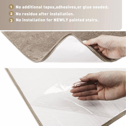 PURE ERA Carpet Stair Treads Ultra Plush 9.5" X 30"Soft Bullnose Indoor Stair Protectors Pet-Friendly Non-Slip Skid Resistant Tape Free Washable Reusable(14 Pieces, Cream Gray)