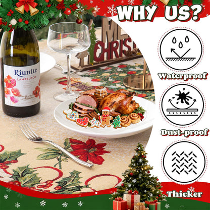 Jessy Home Christmas Tablecloth Xmas Tree Table Cloth Rectangle 55"x82" Winter Table Cover Polyester Wrinkle Resistant Washable Christmas Decoration for Holiday Party Dinner Home
