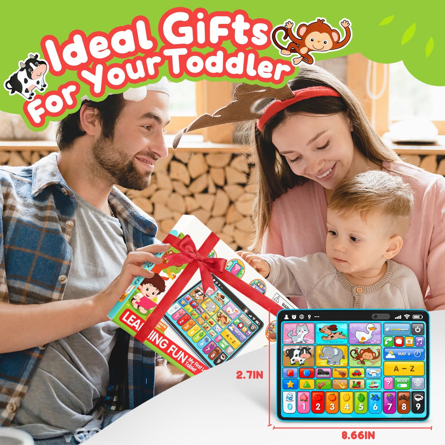 Peacurh Trilingual Learning Toy Tablet with Music & Sound, Montessori Speech Musical Therapy Toys, Gifts for Boy, Girl, Baby, Toddler, for Age 1, 2, 3 Year Old (12-18 Months)