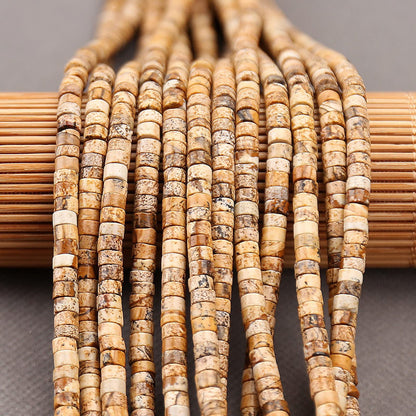 150PCs Natural Picture Jasper Spacer Beads, Loose Semi Precious Flat Round Gemstone Heishi Disc Stone Beads for Beading Jewelry Making 4mm*2mm 38cm