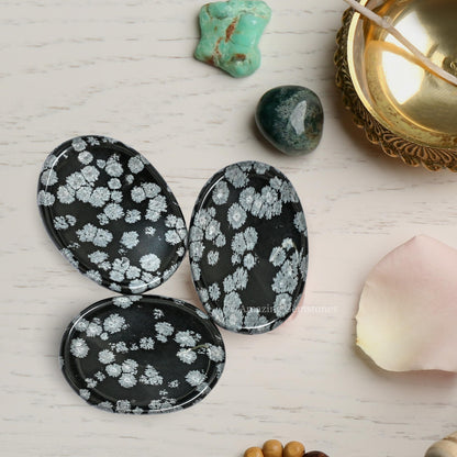Amazing Gemstone Snowflake Obsidian Worry Stone Crystals and Healing Stones for Stress Relief Gifts - Piedra Crystal Fidget for Meditation - Unique Stocking Stuffers and Birthday Gifts