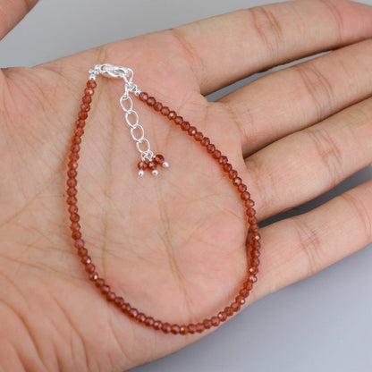 Gempires Red Garnet Dainty Bracelet for Women | Handmade 2.5 mm Faceted Beads | Minimalist Stacking Jewelry | Adjustable Lightweight Design | January Birthstone Gift
