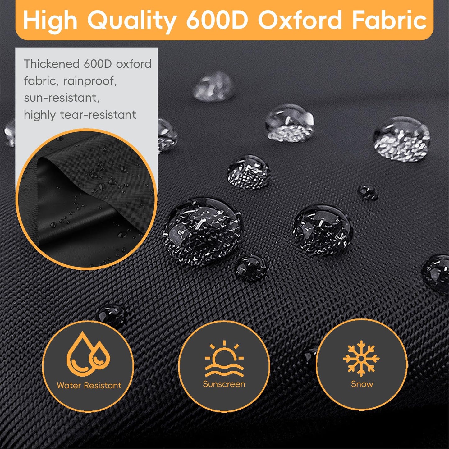 TENTVIA Square Fire Pit Cover 32x32x24 Inch - Heavy-Duty Taped Seam Waterproof, Windproof Drawstring & Buckle Strap, Black