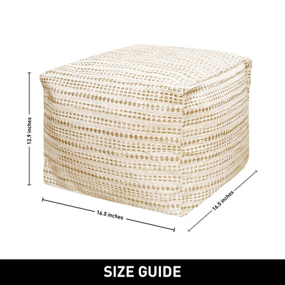 Chardin home Unstuffed Ottoman, Cozy & Bohemian Pouf Covers, Hand Crafted Casual Seating, Footrest, Square Floor Pillow for Home, Office, Bedroom, Living Room, 16.5" x 16.5"x 12.9", Beige-Off White