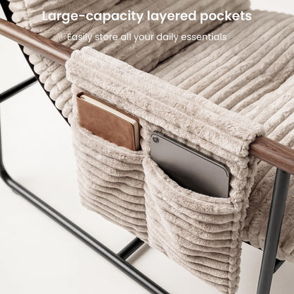 Comfy Accent Chair Modern Living Room Chair Cozy Lounge Chairs Oversized Armchair With Wood Armrests Sturdy Metal Frame Upholstered Reading Chair Soft Cushion sofa Chairs For Bedroom Balcony Porch