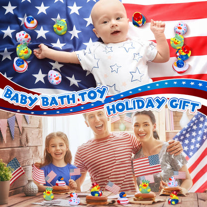 Jerify 72 Pcs 2 Inch Patriotic Rubber Ducks Summer Small Shower Float Rubber Ducks Star Rubber Ducky for Bath Birthday Gifts Baby Showers Beach Pool 4th of July Independence Day (Stylish)