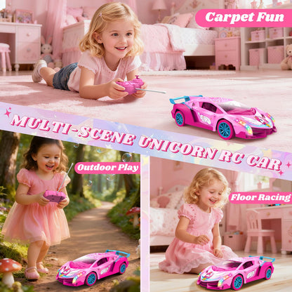 Unicorn RC Car for Girls, Rainbow Glow & Drift Wing Remote Control Car,2.4GHz RC Cars 1:18 Scale,Kids Toys Age 3 4 5 6 7 8 9 10 11 12,Girls Birthday Gifts,Valentines Day Gifts for Kids 3-12 Year Old