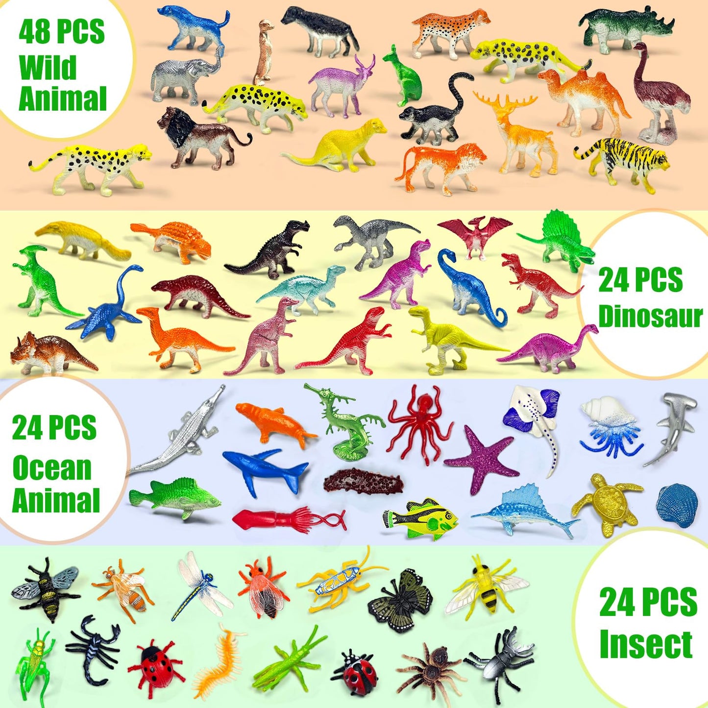 AQXYTK 120 Pcs Small Animal Figures, Mini Jungle Animal Toy Set, Realistic Wild Forest Playset, Zoo, Ocean, Insect, Plastic Animals Figurines, Dinosaur Party Favors, Easter Gifts for Boys and Girls