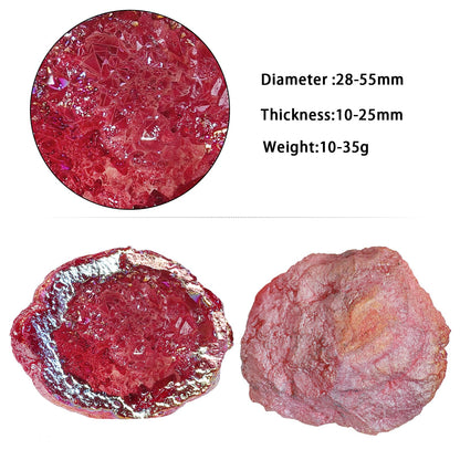 SUNYIK Natural Rainbow Titanium Coated Quartz Geode Quartz Crystal Cluster Specimen for Home Office Decoration Reiki Healing Meditation, 10-35g(0.02-0.08lb), Red AB Crystal