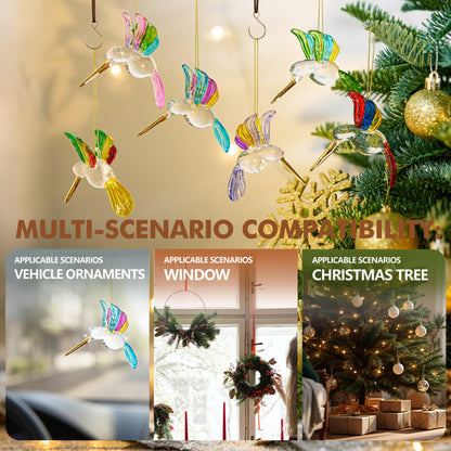 6Pcs Hand Blown Glass Hummingbird 1.3''*2.7'' Small Hanging Ornaments Crystal Humming Bird Figurines Collectible Decor for Home