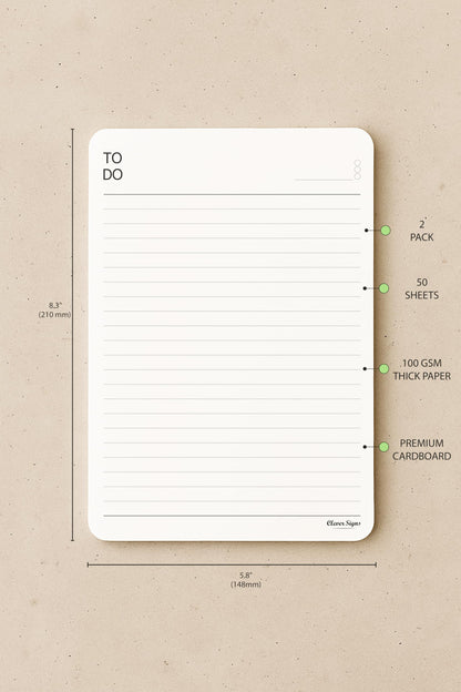 To Do List Notepad – (2 Pack, 50 Sheet Each) A5 Size (8.3"x5.8") Premium Thick Paper With Cardboard Back Support, Undated Daily Planner Notepad, Daily To Do List Notebook, Ruled Pages, Deadline Column.