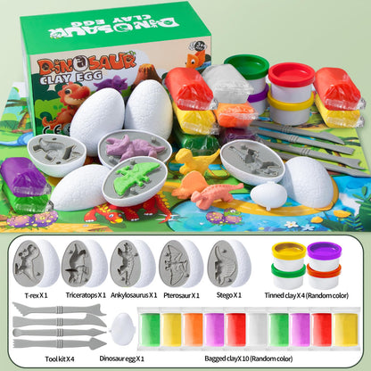 DOLIVE Dinosaur Playdough Sets for Kids Ages 3-5, 5 Dino 3D Toys with Adventure Map, Toddler Easter Basket Stuffers, Easter Dino Play Dough Eggs Molds Toys Gifts