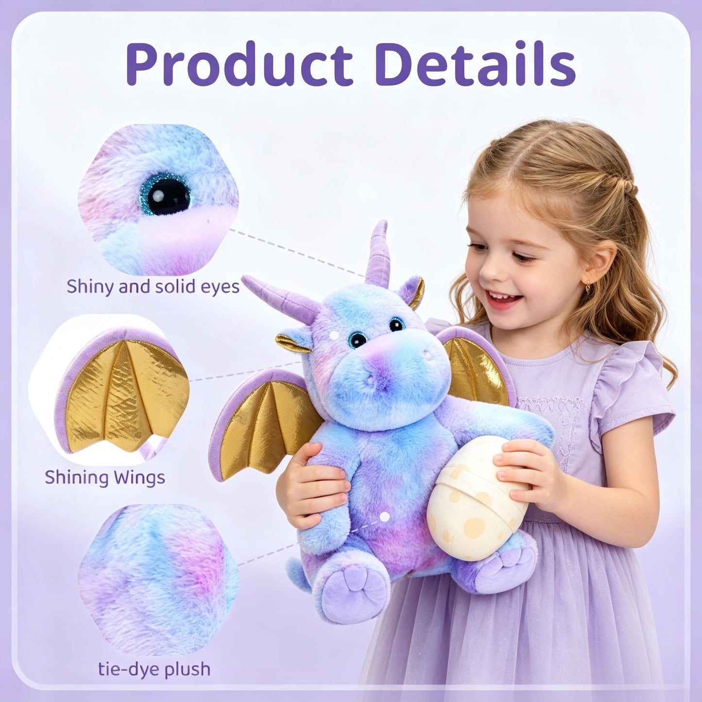 Tezituor Purple Stuffed Dinosaur for Girls,Cute Dragon Stuffed Animal,6 Pcs Mommy Dino Plush Toy with 3 Baby Dinosaurs,Large Pterosaur Stuffy,Triceratops, Stegosaurus Plushies Birthday