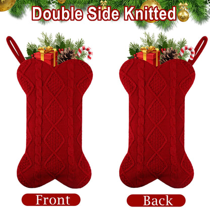 GOYOSWA Dog Christmas Stocking, 18 Inch Large Double Side Knitted Christmas Stocking for Dogs, Bone Shaped Hanging Dog Stocking for Dogs Pets (Red)