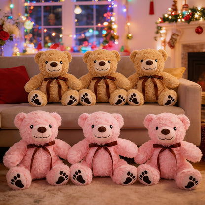 EEYQR 6Pcs Teddy Bear Stuffed Animals Bulk for Baby Shower, Small Stuffed Teddy Bear Plush, Bulk Bears Plush Toys for Baby Shower Party Decorations Christmas Valentine's Day (Brown, Pink)