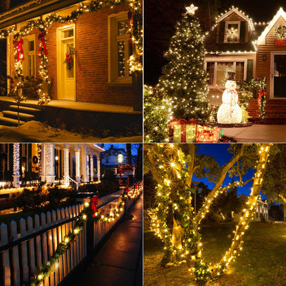 4 Pack 160FT 400 LED Battery Operated Christmas Lights Indoor/Outdoor with Timer & 8 Modes Green Wire Christmas Tree Lights Waterproof Fairy String Lights for Garden Christmas Decoration(Warm White)