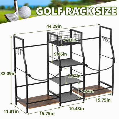 Jsskeeim Golf Bag Storage Organizer for Garage Organization, Golf Bag Stand for Golf Bag Accessories, Spacious Golf Rack for Golf Clubs & Golf Essentials, Ideal Golf Gifts for Men (Fits 2 Golf Bags)