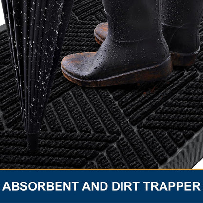Smiry Front Door Mat Outside Entrance, Heavy Duty Sturdy Natural Rubber Doormat, Trap Dirt and Moisture, Easy Clean Low Profile Mats for Indoor Outdoor Entry, Irregular Triangle (29.5x17, Black)